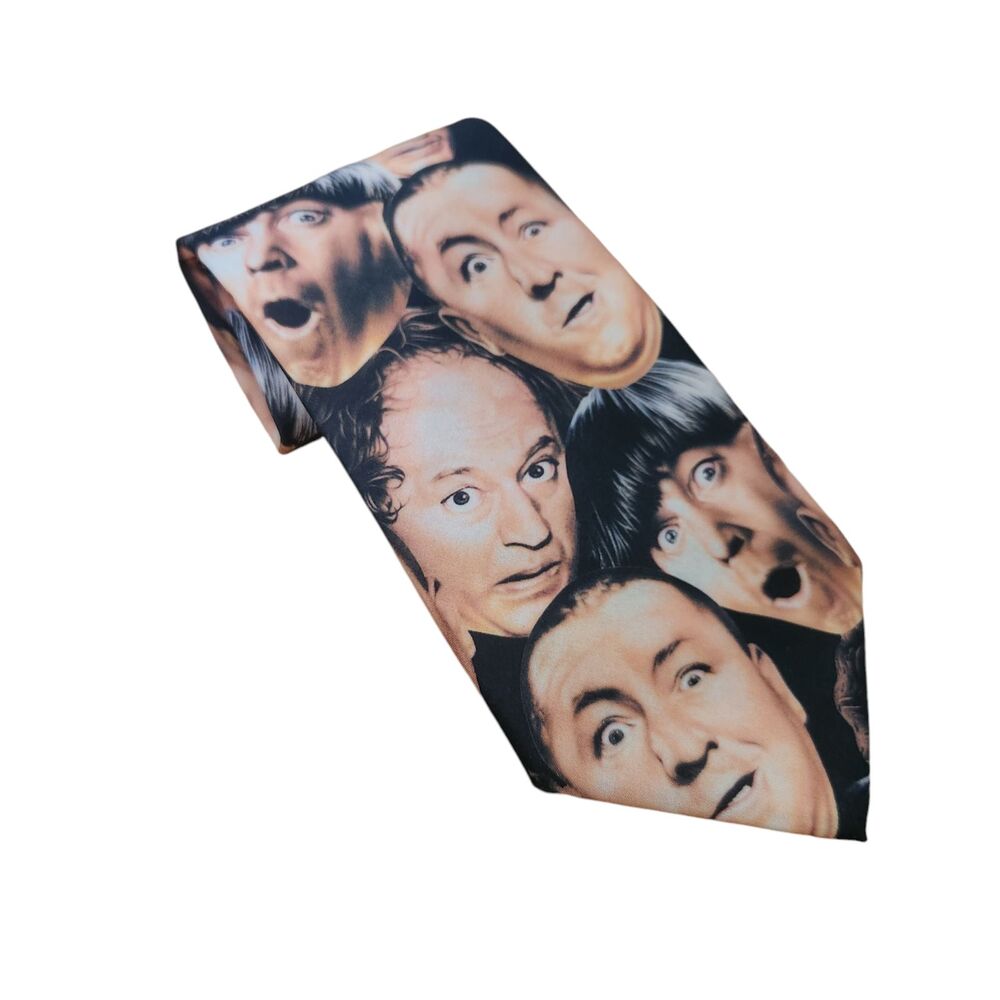 Wally Wear Vintage 90s Three Stooges Faces Collage All Over Mens Neck Tie 1997